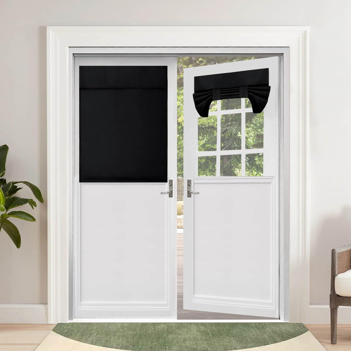 Outdoorlines Blackout French Door Curtains, Privacy Thermal Insulated Tie Up Glass Shades, Easy To Install Tricia Window Drapes, Front Door Curtain, W26 X L40 Inch, Black, 1 Panel