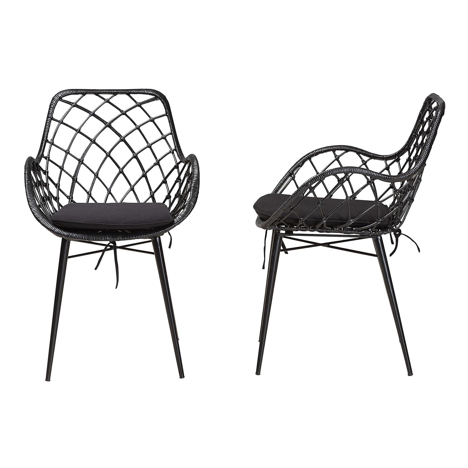 Baxton Studio Ballerina Modern Bohemian Black Finished Rattan and Metal 2-Piece Dining Chair Set