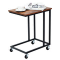 DORTALA Industrial Side Table Living Room, Mobile Sofa End Table Vintage Accent C-Shaped Table Furniture with Rolling Wheels, Co