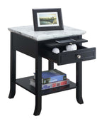 Convenience Concepts American Heritage Logan End Table With Drawer And Slide, White Faux Marble Top/Black
