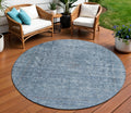 8 Blue And Beige Round Abstract Washable Indoor Outdoor Area Rug