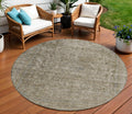 8 Pewter And Beige Round Abstract Washable Indoor Outdoor Area Rug