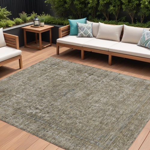 10 X 14 Pewter And Beige Abstract Washable Indoor Outdoor Area Rug