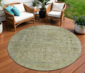8 Sage And Beige Round Abstract Washable Indoor Outdoor Area Rug