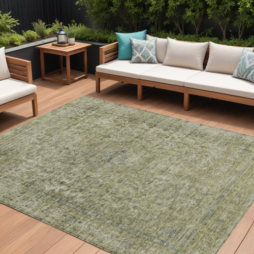 10 X 14 Sage And Beige Abstract Washable Indoor Outdoor Area Rug