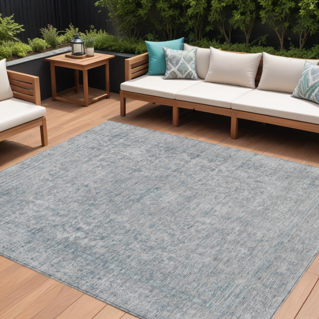 8 X 10 Silver And Beige Abstract Washable Indoor Outdoor Area Rug