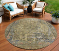 8 Artichoke Green And Denim Blue Round Medallion Washable Indoor Outdoor Area Rug