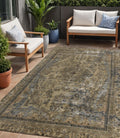 5 X 8 Brown And Denim Blue Medallion Washable Indoor Outdoor Area Rug