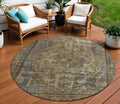8 Brown And Denim Blue Round Medallion Washable Indoor Outdoor Area Rug