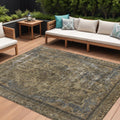 10 X 14 Brown And Denim Blue Medallion Washable Indoor Outdoor Area Rug