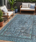 5 X 8 Blue And Gray Medallion Washable Indoor Outdoor Area Rug