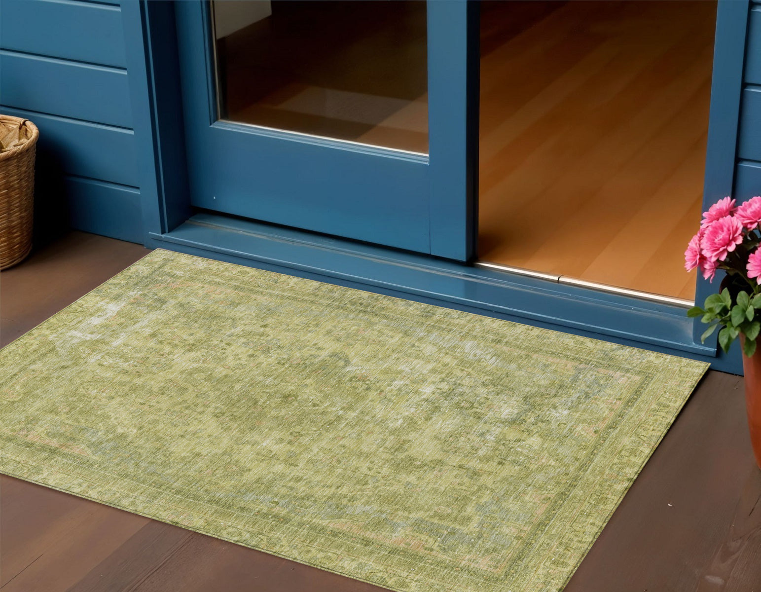 3 X 5 Fern Green And Sage Medallion Washable Indoor Outdoor Area Rug