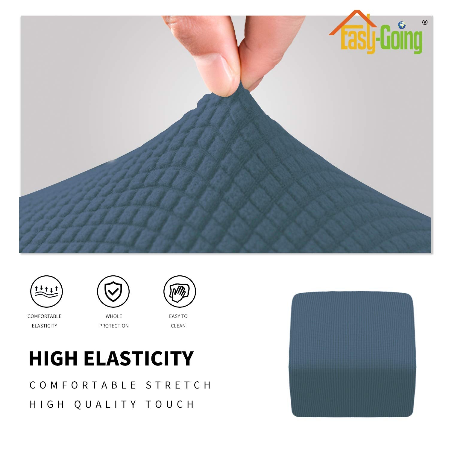 Easy-Going Stretch Ottoman Cover Folding Storage Stool Furniture Protector Soft Rectangle Slipcover With Elastic Bottom (X-Small,Bluestone)