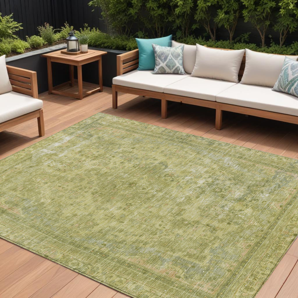 10 X 14 Fern Green And Sage Medallion Washable Indoor Outdoor Area Rug