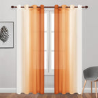 Dwcn Orange Faux Linen Ombre Sheer Curtains - 84 Inches Long Autumn Gradient Semi Voile Curtains For Bedroom And Living Room, Se