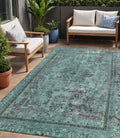 5 X 8 Teal Blue And Turquoise Medallion Washable Indoor Outdoor Area Rug