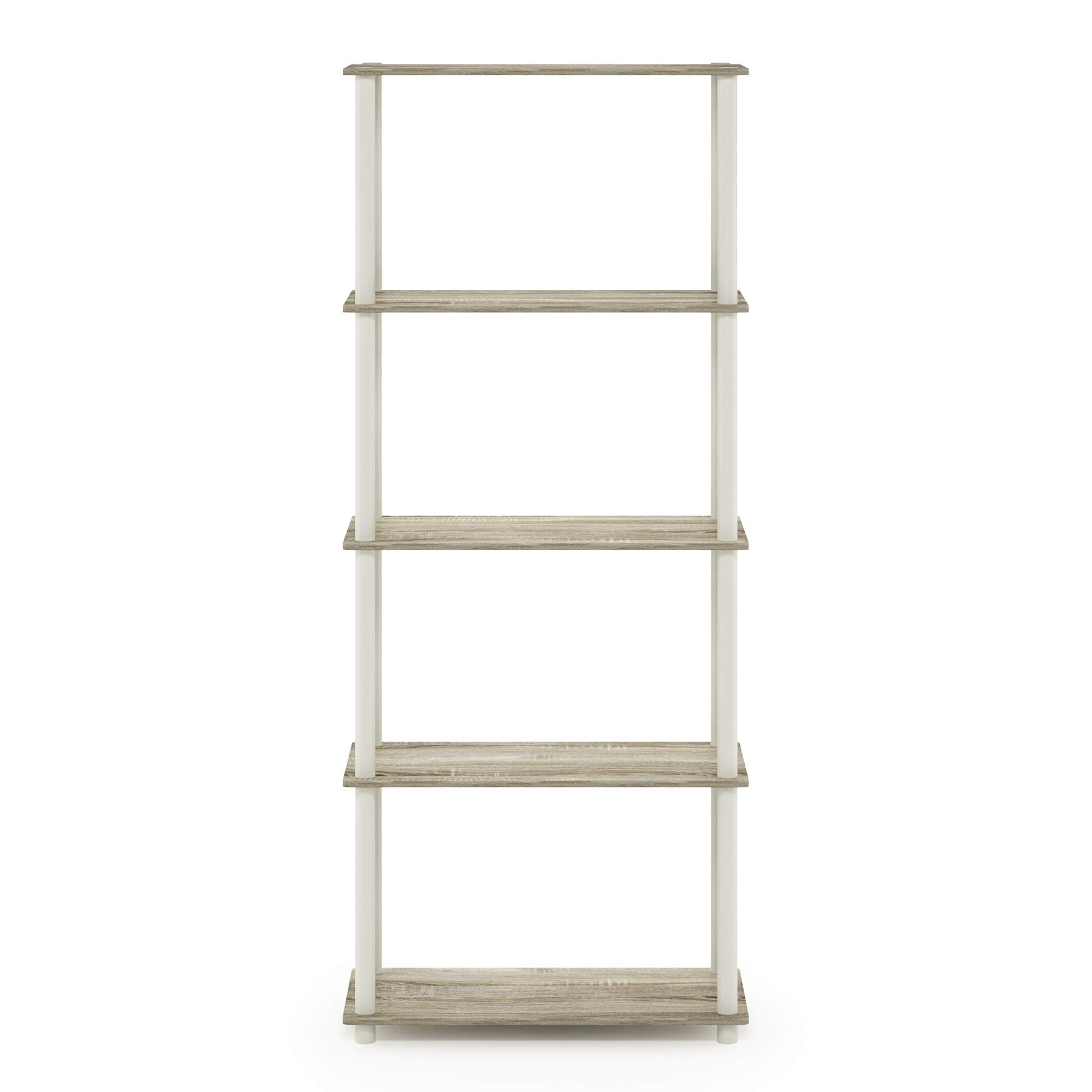 Furinno Turn-N-Tube 5-Tier Multipurpose Shelf / Display Rack / Storage Shelf / Bookshelf, Round Tubes, Sonoma Oak/White