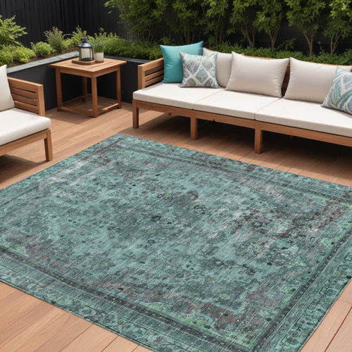 10 X 14 Teal Blue And Turquoise Medallion Washable Indoor Outdoor Area Rug