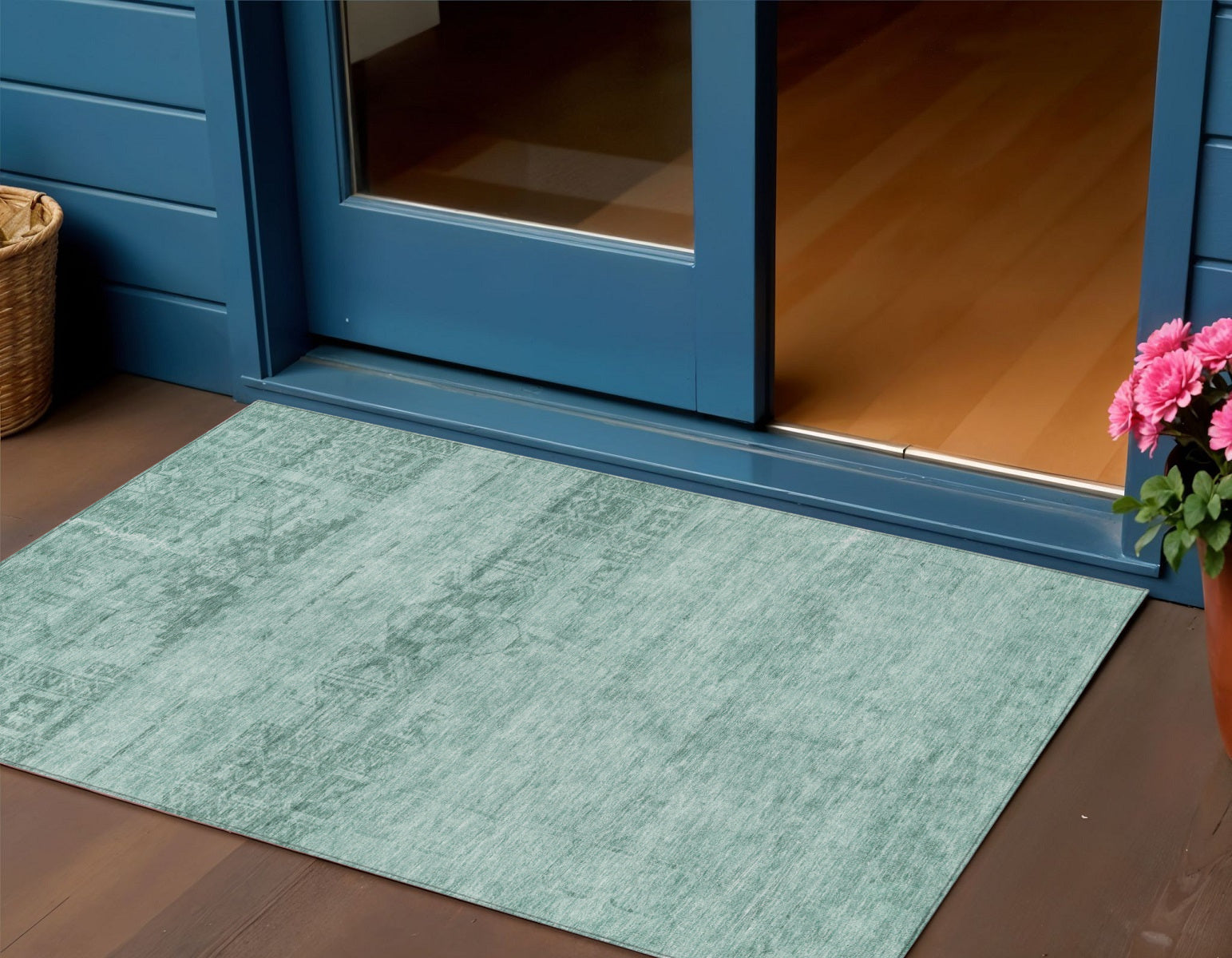 3 X 5 Aqua And Teal Blue Medallion Washable Indoor Outdoor Area Rug