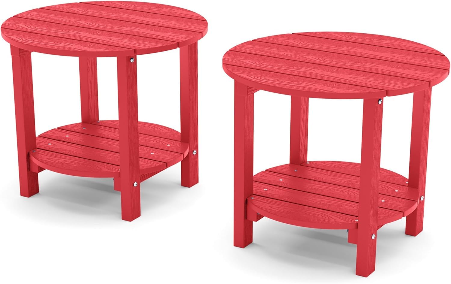 Yefu Adirondack Side Table, Double Outdoor Side Table, Poly Lumber End Table, Weather Resistant For Indoor, Patio, Pool, Porch, Backyard (Red, 2-Piece Round Side Table)