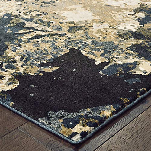 HomeRoots 7' X 10' Ivory Navy Abstract Marble Indoor Area Rug