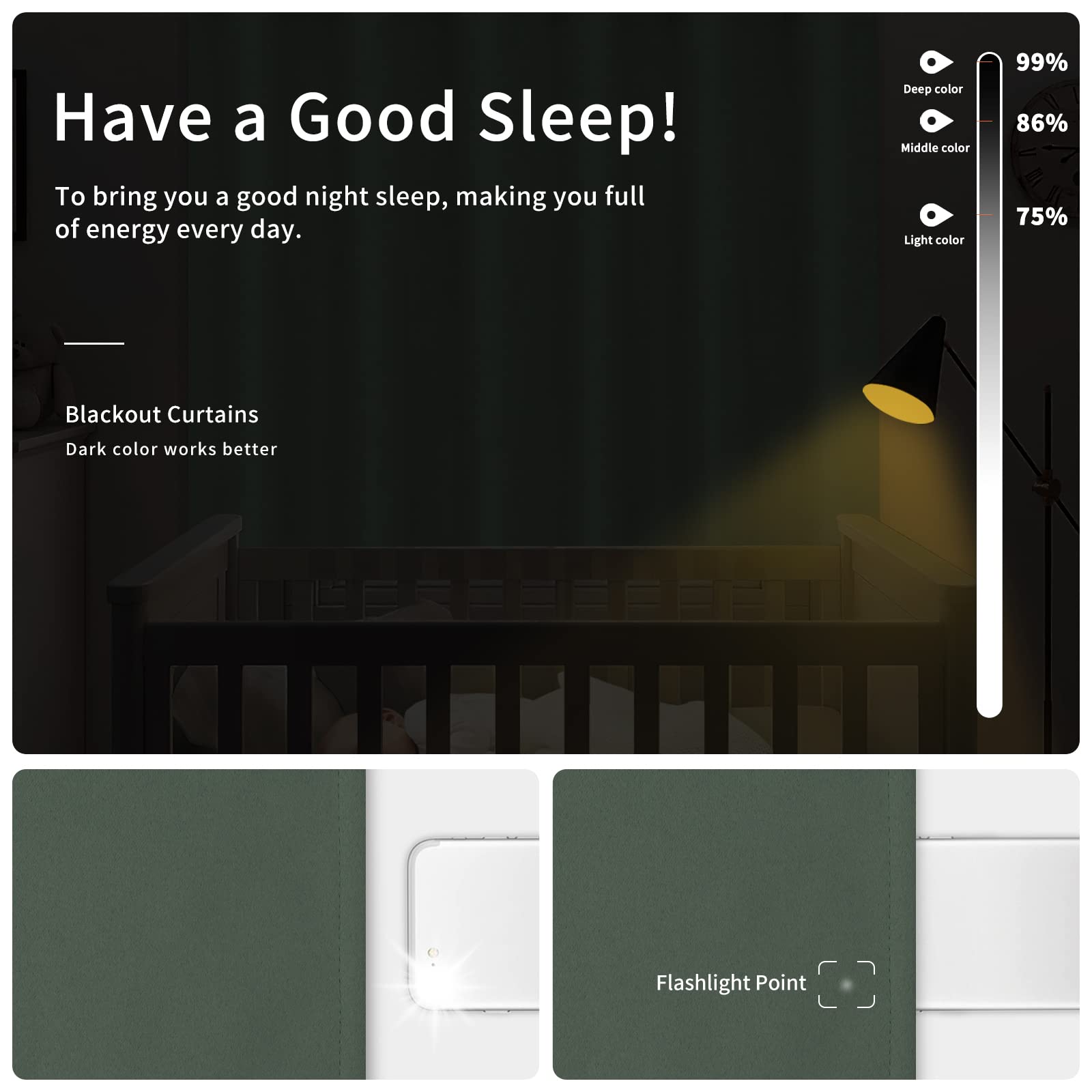 Easy-Going Blackout Curtains For Bedroom, Solid Thermal Insulated Grommet And Noise Reduction Window Drapes, Room Darkening Curtains For Living Room, 2 Panels (34X84 In, Greyish Green)