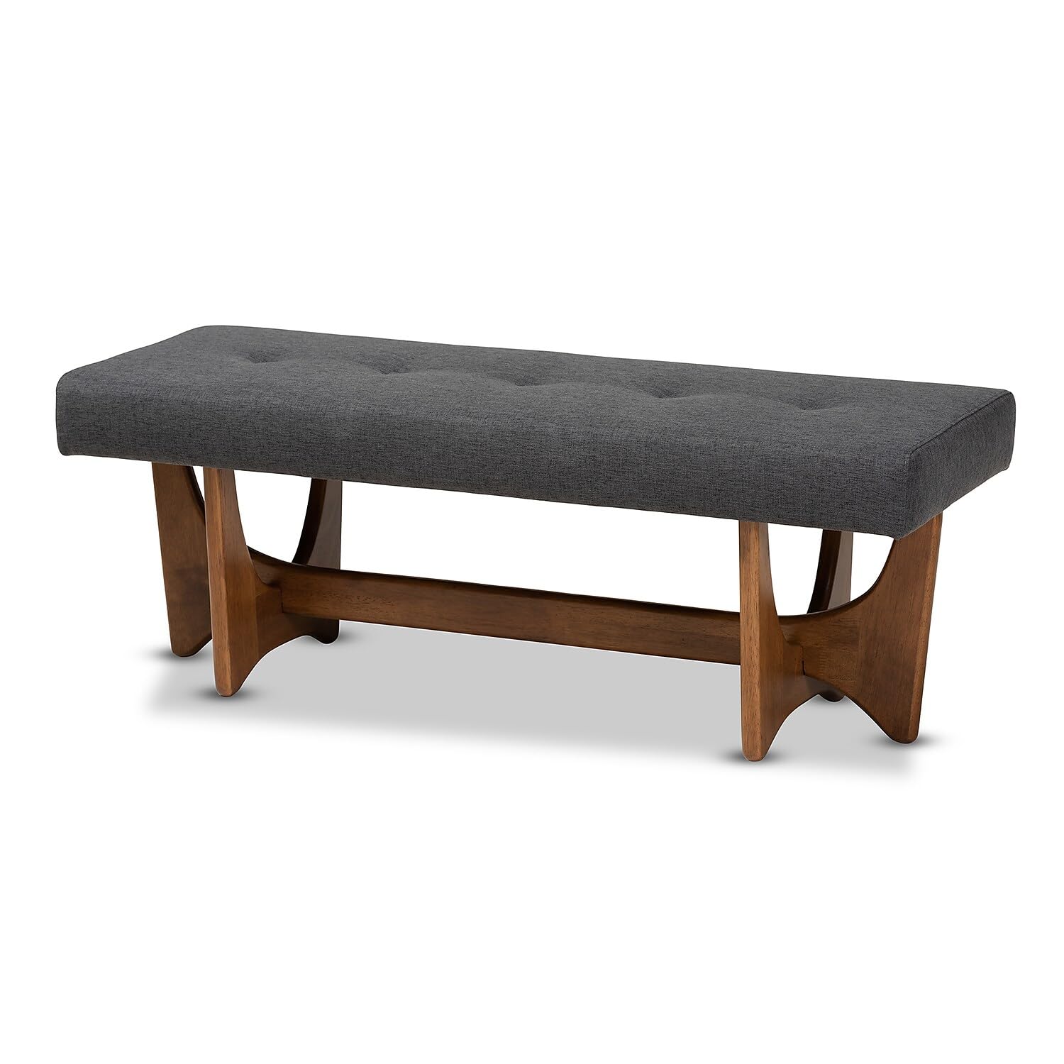 Baxton Studio Theo Mid-Century Modern Dark Grey Upholstered Bench - Thumbnail 2