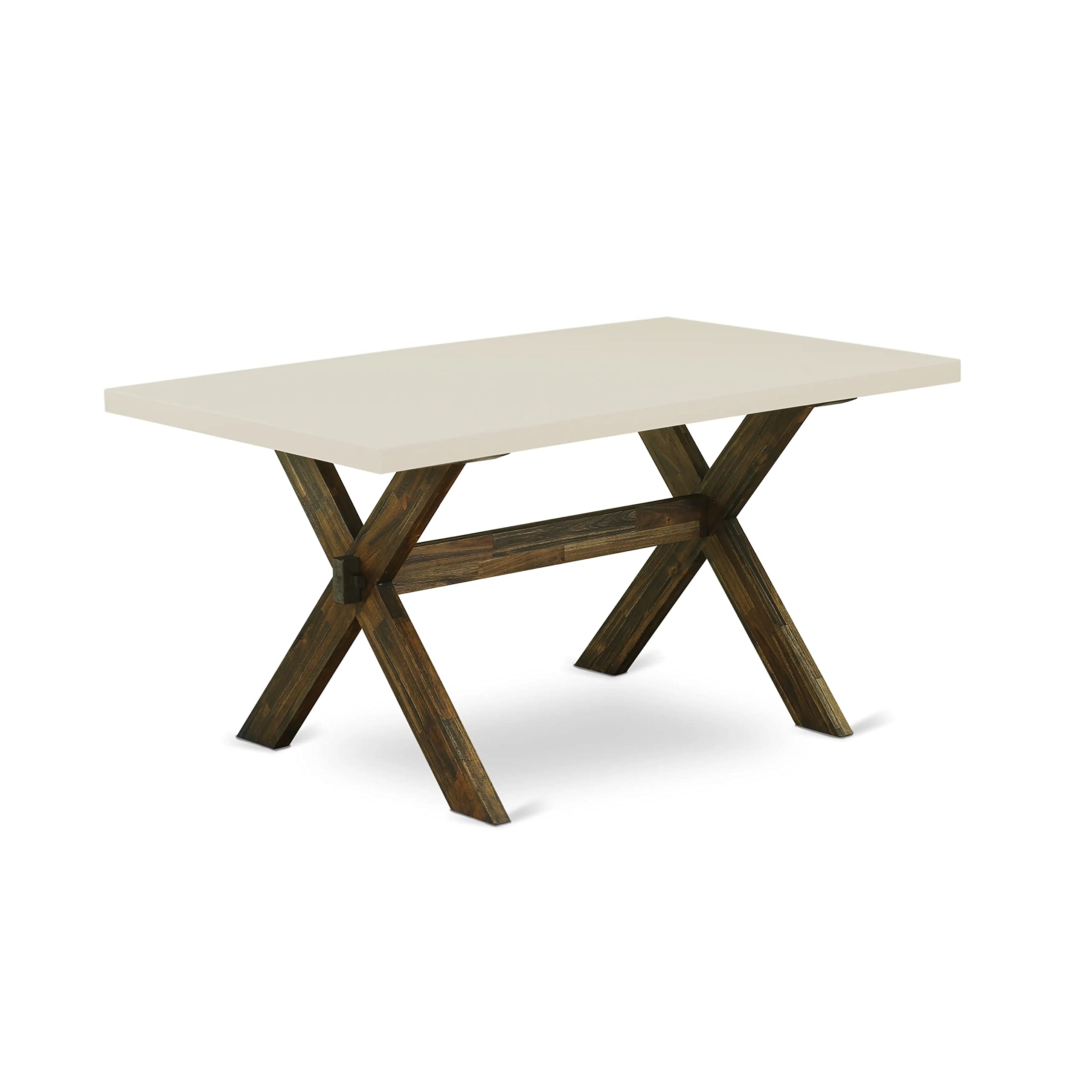 East West Furniture X-Style 7 Piece Room Set Consist Of A Rectangle Dining Table With X-Legs And 6 Dark Khaki Linen Fabric Upholstered Chairs, 36X60 Inch, Multi-Color