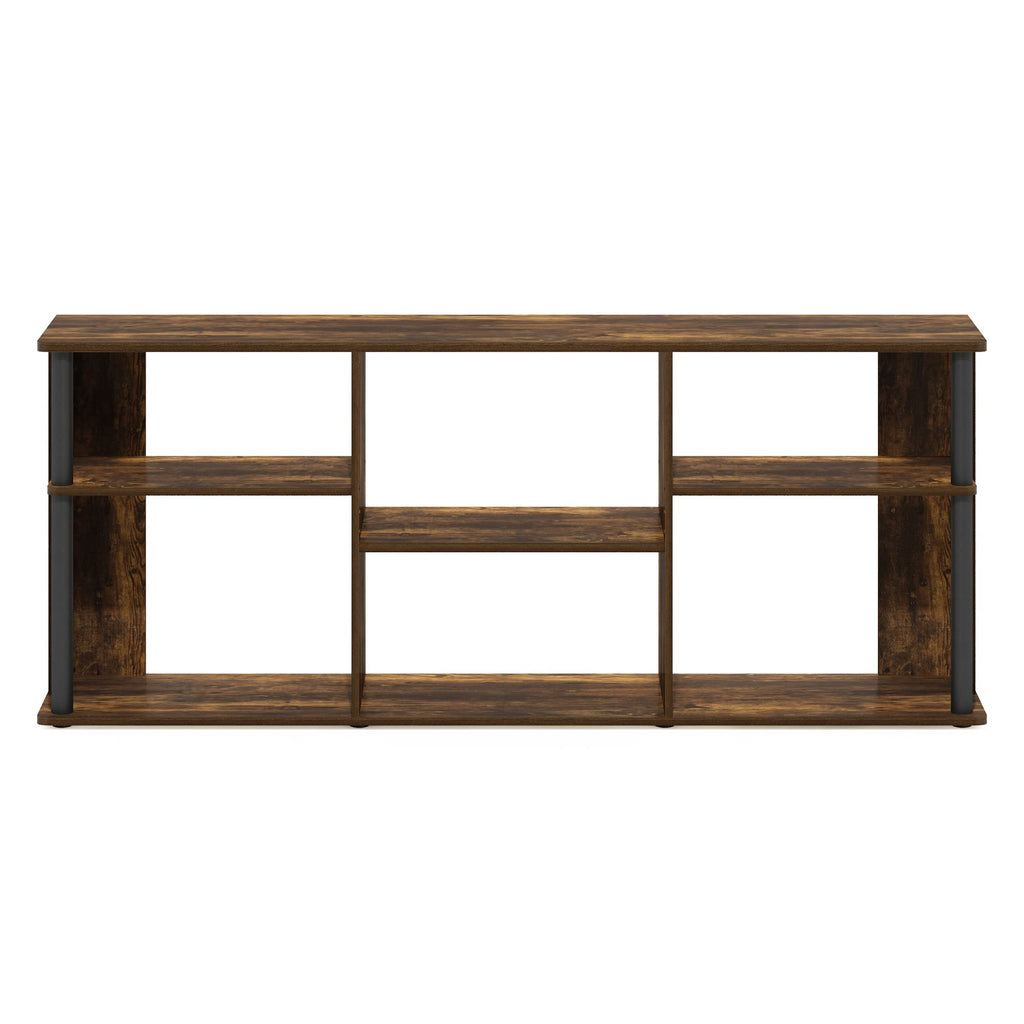 Furinno Classic Stand With Plastic Poles For Tv Up To 65-Inch, Amber Pine/Black
