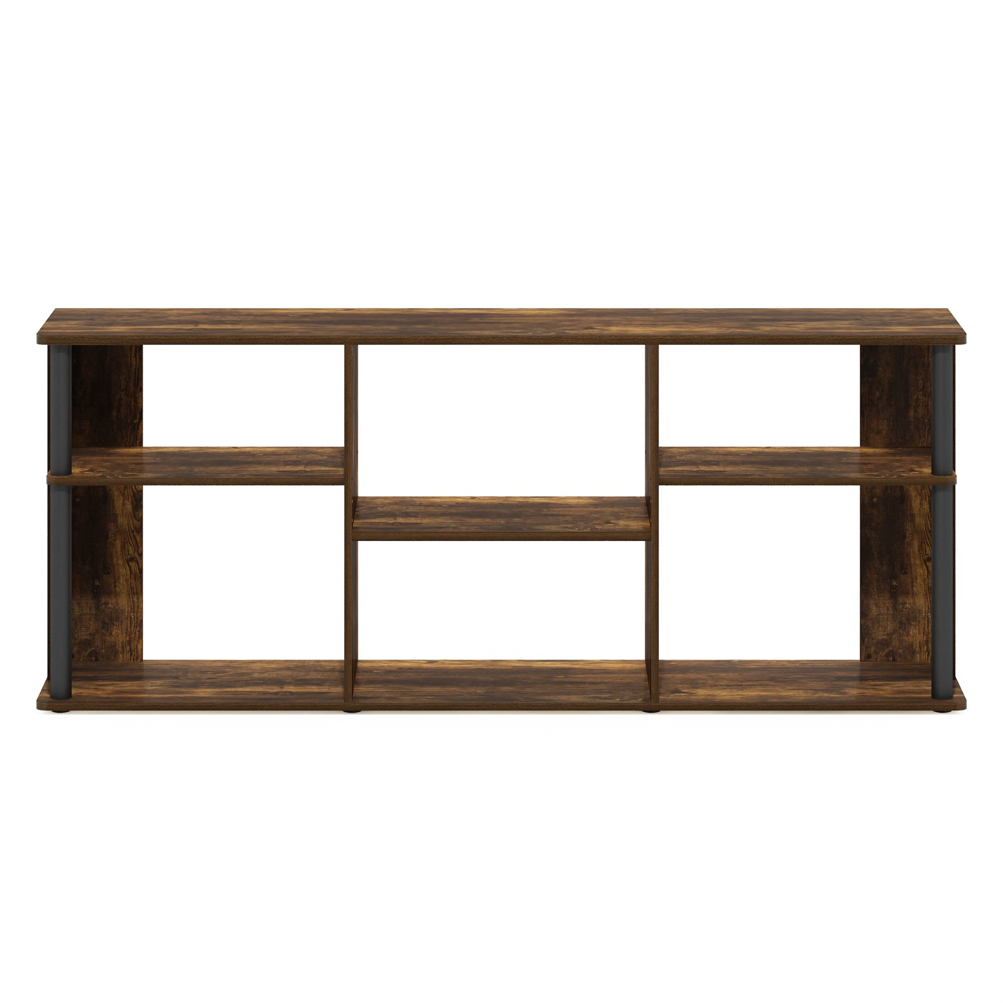 Furinno Classic Stand With Plastic Poles For Tv Up To 65-Inch, Amber Pine/Black