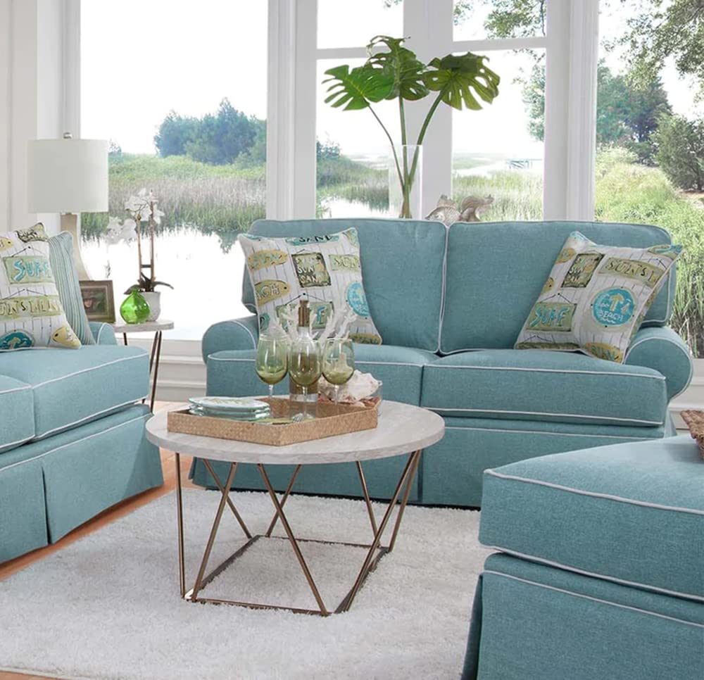 American Furniture Classics Coastal Aqua Series Loveseat With 4 Pillows