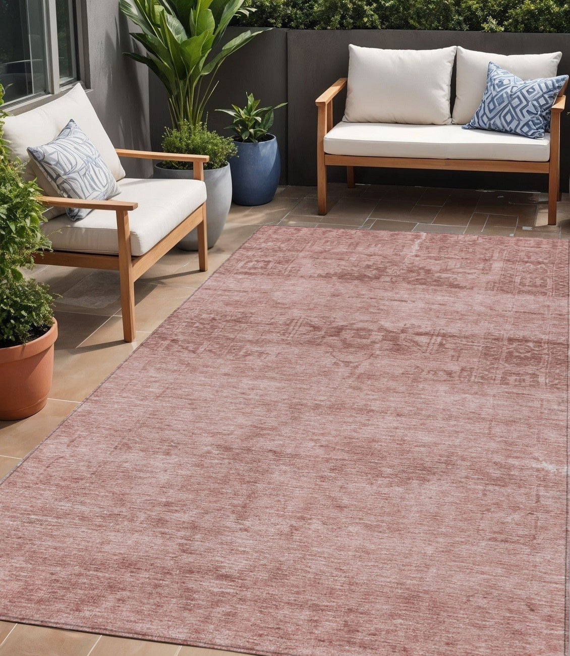 5 X 8 Blush And Mauve Medallion Washable Indoor Outdoor Area Rug