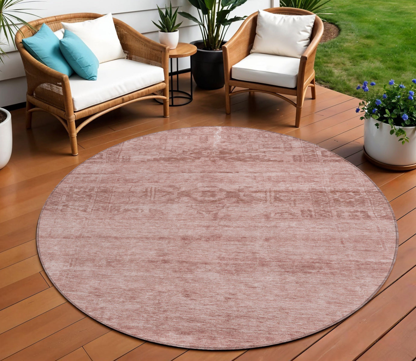 8 Blush And Mauve Round Medallion Washable Indoor Outdoor Area Rug