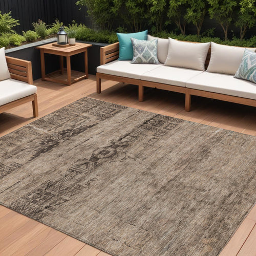 10 X 14 Brown And Taupe Medallion Washable Indoor Outdoor Area Rug
