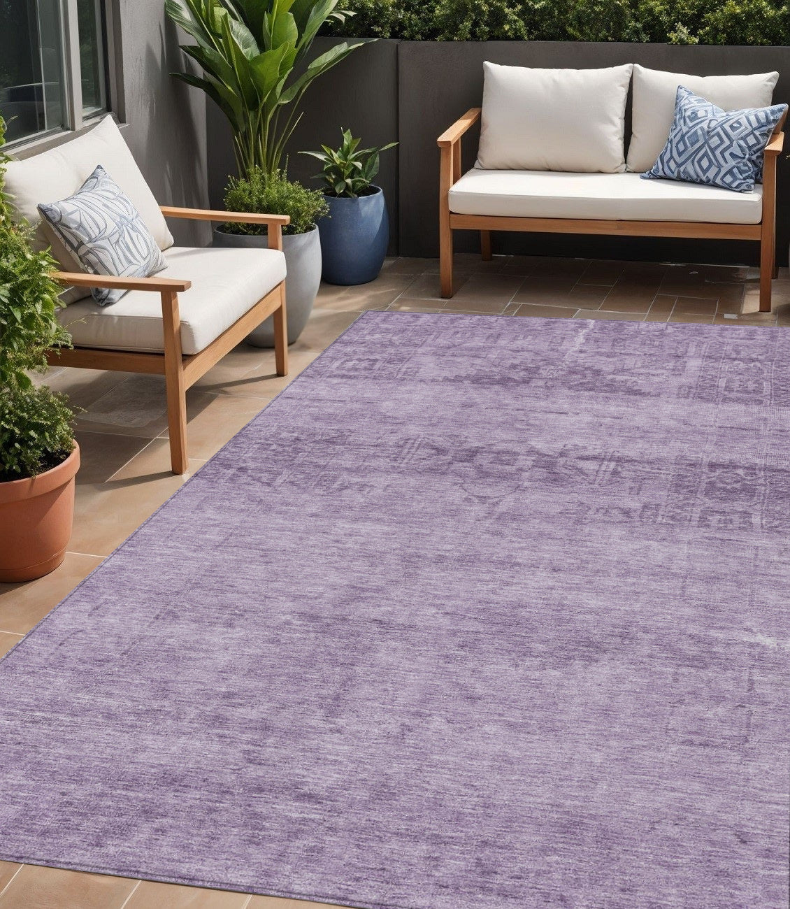 5 X 8 Plum And Purple Medallion Washable Indoor Outdoor Area Rug