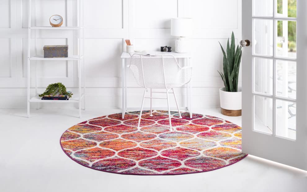 Unique Loom Trellis Frieze Collection Area Rug - Rounded (4' Round, Multi/ Black)