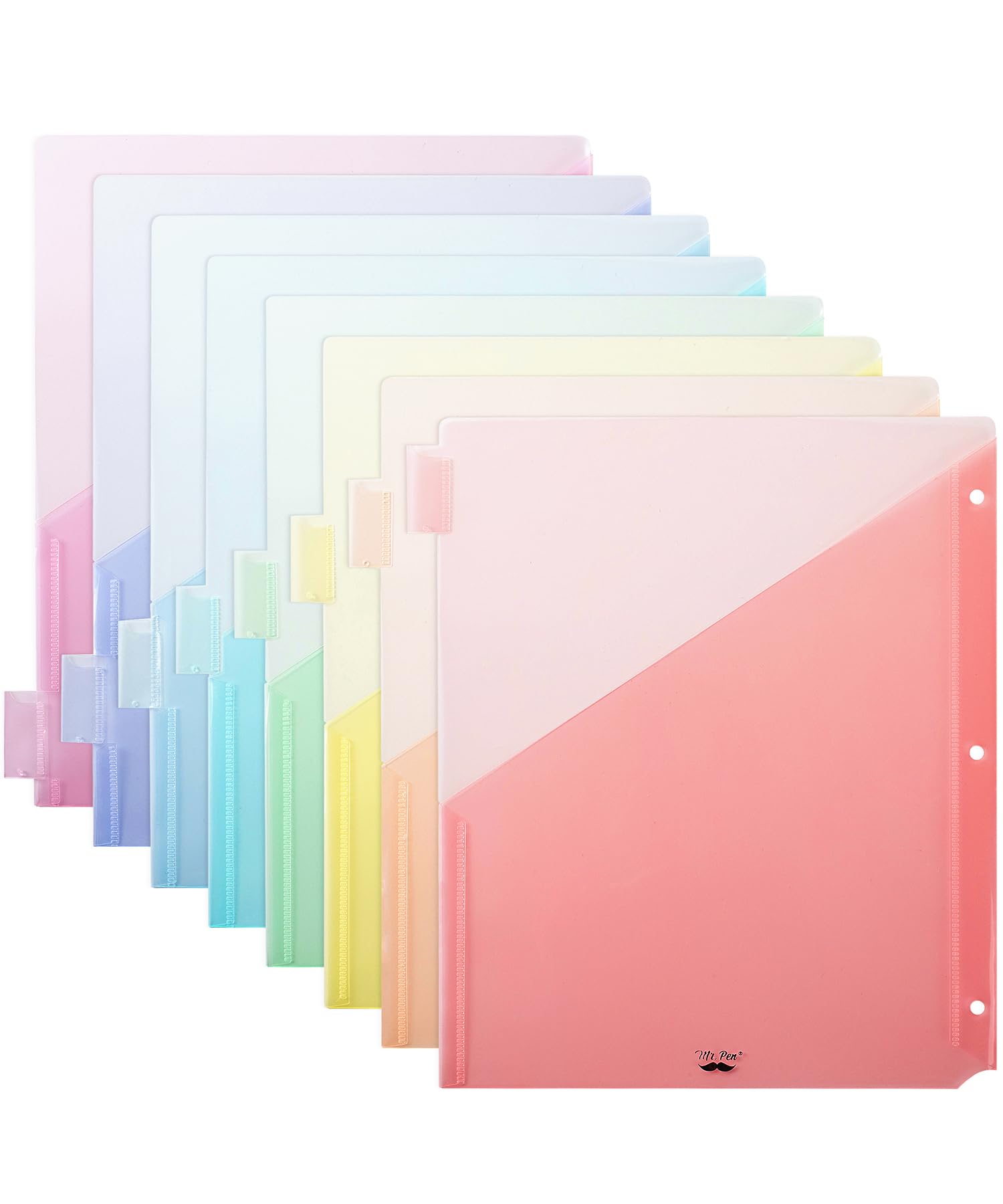Mr. Pen Binder Dividers With 8-Tab, Pastel Colors, 3 Ring Binder With Tabs And Pockets
