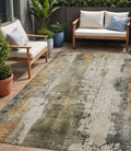 5 X 8 Olive Green And Ivory Abstract Washable Indoor Outdoor Area Rug