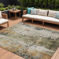 8 X 10 Olive Green And Ivory Abstract Washable Indoor Outdoor Area Rug