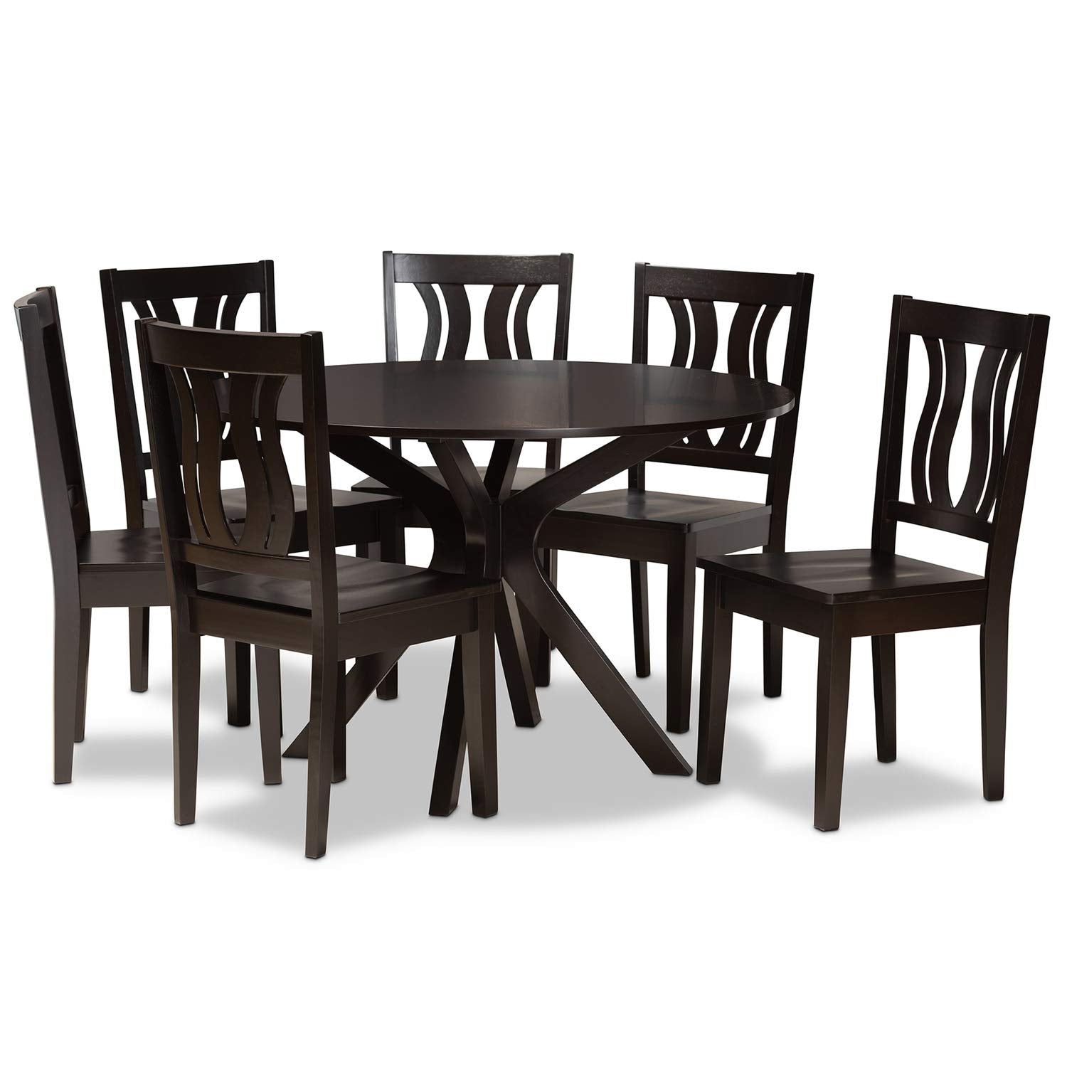 Baxton Studio Mare Transitional Dark Brown Finished Wood 7-Piece Dining Set