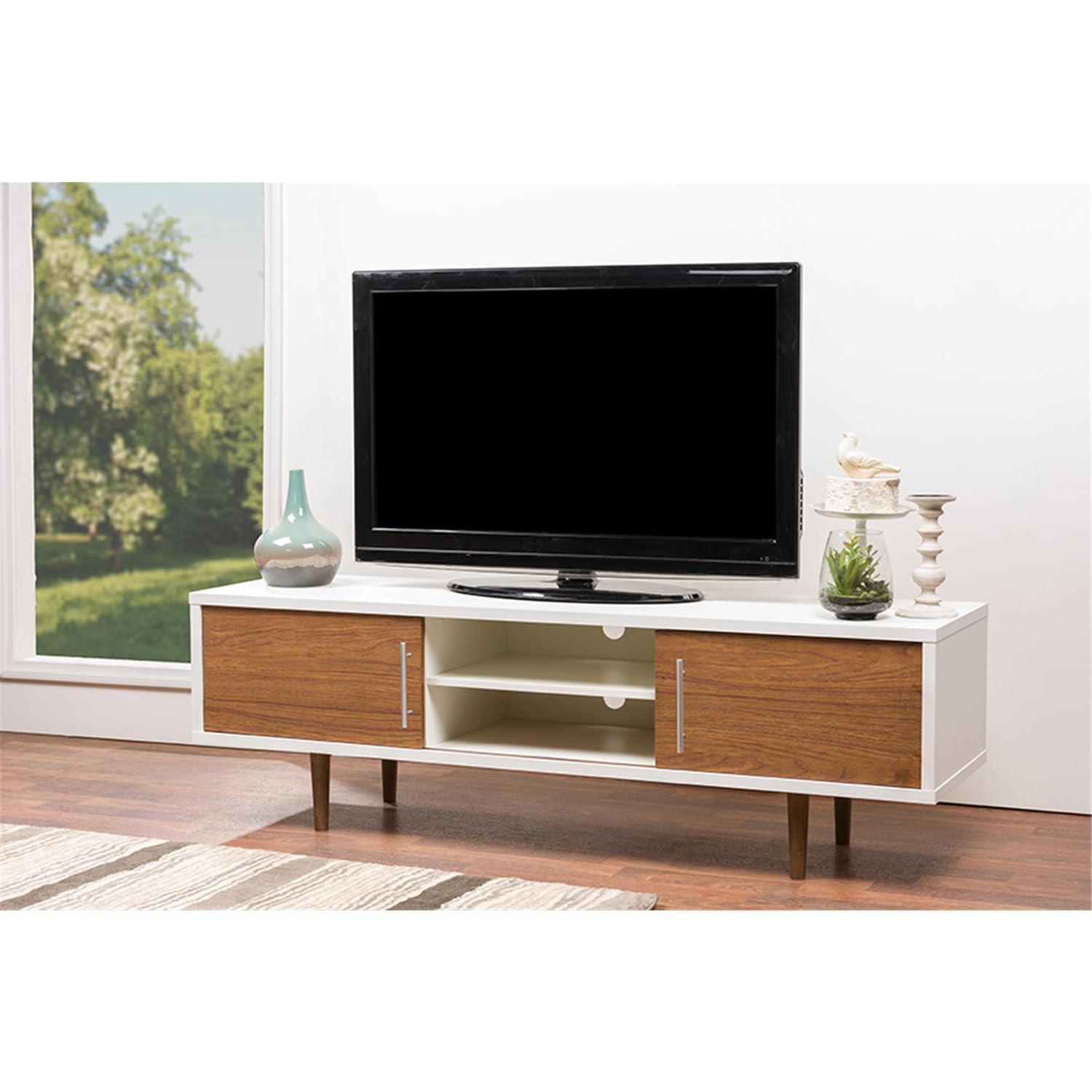 Baxton Studio Gemini Wood Contemporary TV Stand, White
