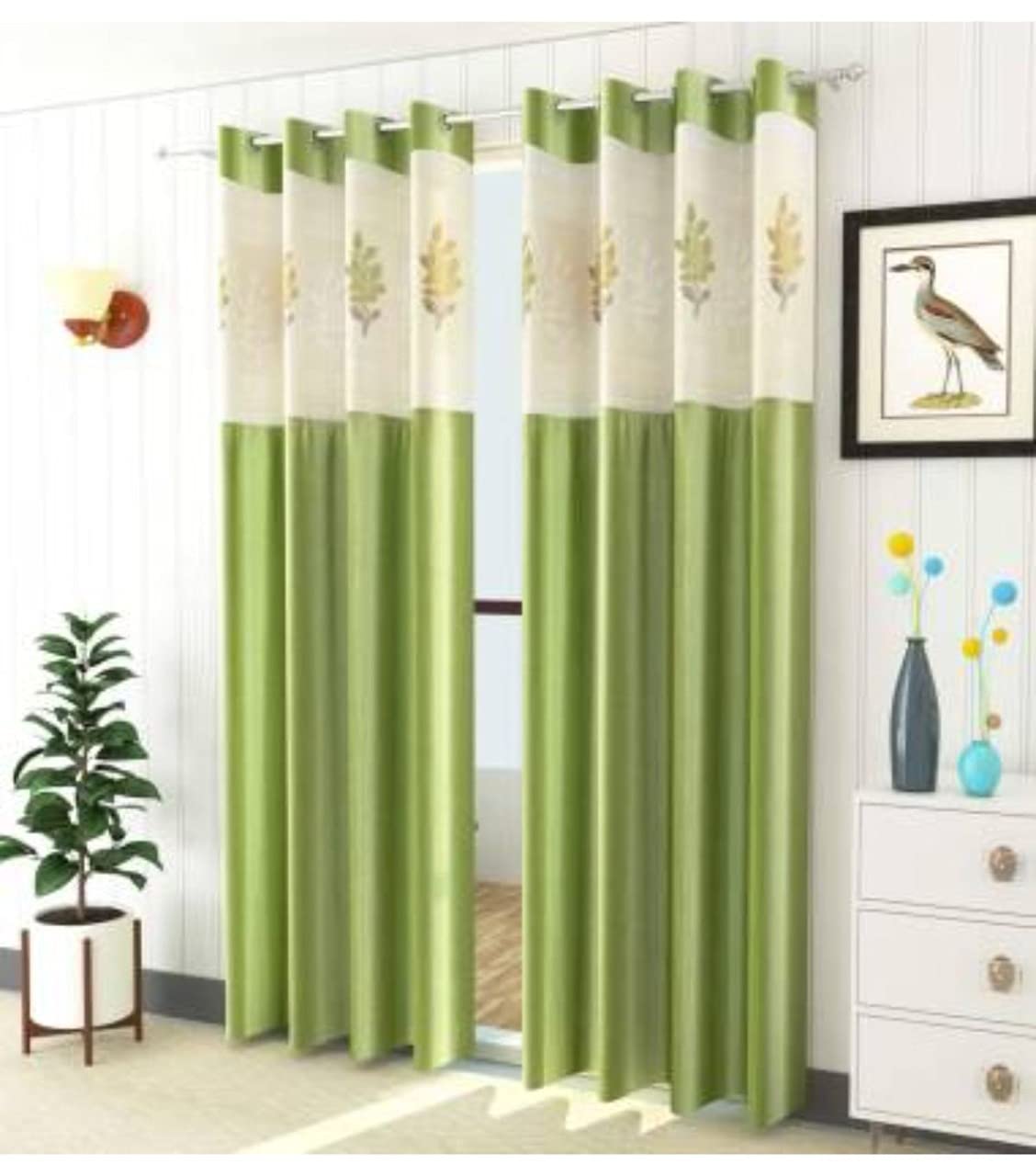 Rensum Polyester Eyelet 5Ft Curtain for Window Set of 2 | Net Patch Curtain Drapes for Living Room Bedroom Kitchen Hall | Decora