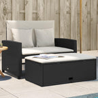 vidaXL 2 Seater Garden Sofa with Cushions, Outdoor Seat, Loveseat, Patio Terrace Balcony Furniture, Black Synthetic Rattan