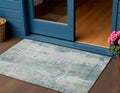 3 X 5 Turquoise And Ivory Abstract Washable Indoor Outdoor Area Rug