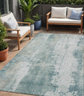 5 X 8 Turquoise And Ivory Abstract Washable Indoor Outdoor Area Rug