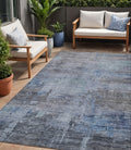 5 X 8 Gray And Blue Abstract Washable Indoor Outdoor Area Rug