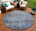 8 Gray And Blue Round Abstract Washable Indoor Outdoor Area Rug
