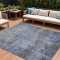 10 X 14 Gray And Blue Abstract Washable Indoor Outdoor Area Rug