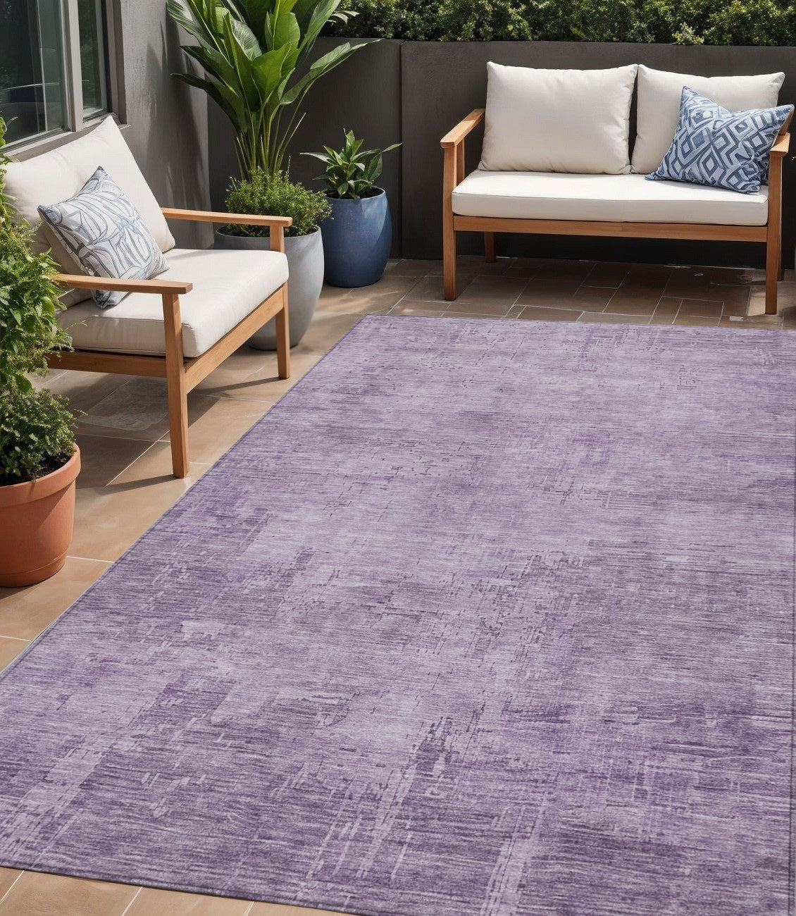 5 X 8 Lavender And Plum Abstract Washable Indoor Outdoor Area Rug