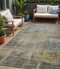 5 X 8 Pewter And Wheat Abstract Washable Indoor Outdoor Area Rug